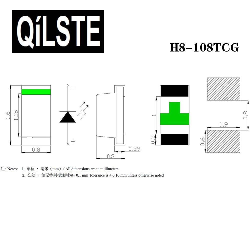 H8-108TCG Ʈ Ʈ ǥ  SMD LED ǥ, ̻ 3.0V  , 1.6x0.8x0.8mm 0603 (1608 ͹), 100 